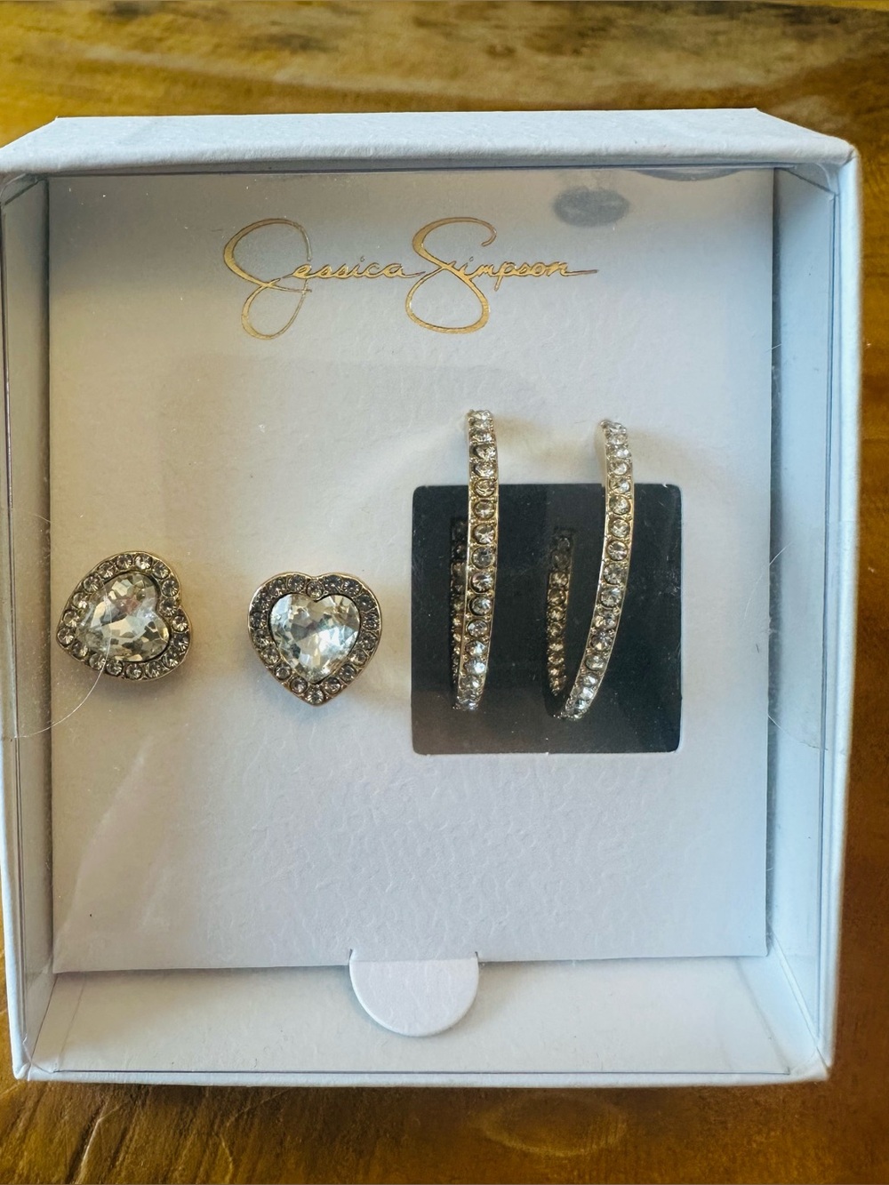 Jessica Simpson Clear Crystal Heart Studs with Crystal Hoop Earring Set